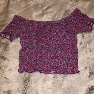 Pink and Blue Floral Off the shoulder Top